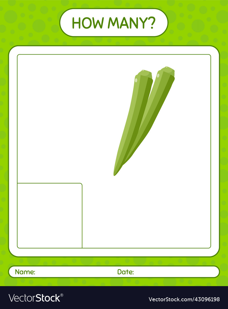 How many counting game with okra worksheet vector image How many counting game with okra worksheet