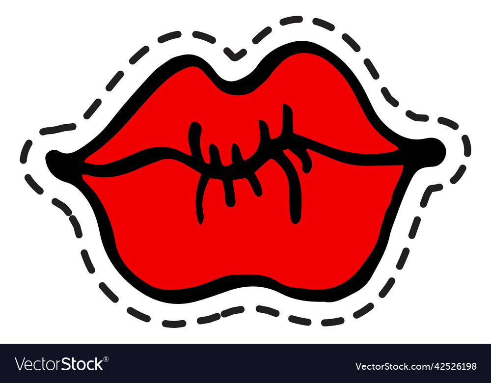 Kissing lips romantic feelings sticker or icon vector image Kissing lips romantic feelings sticker or icon