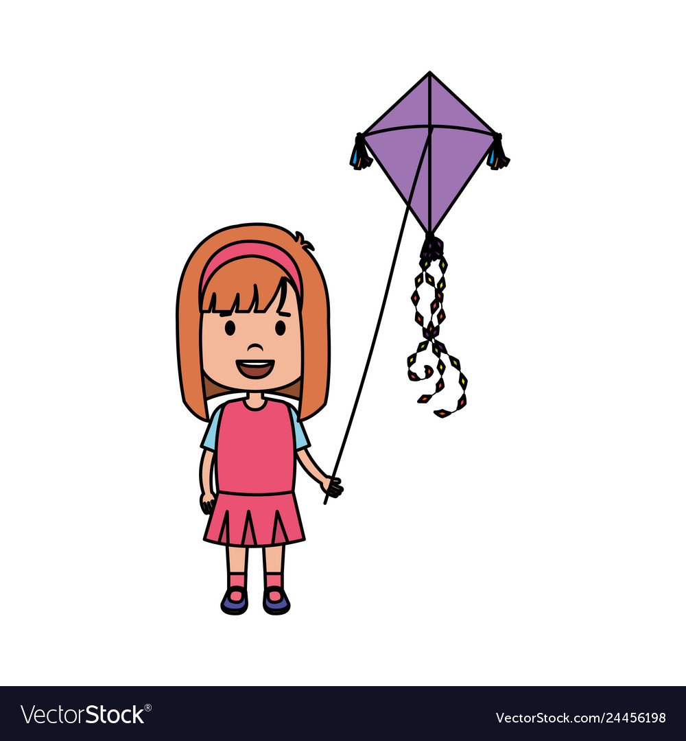 Little Girl Flying Kite Royalty Free Vector Image