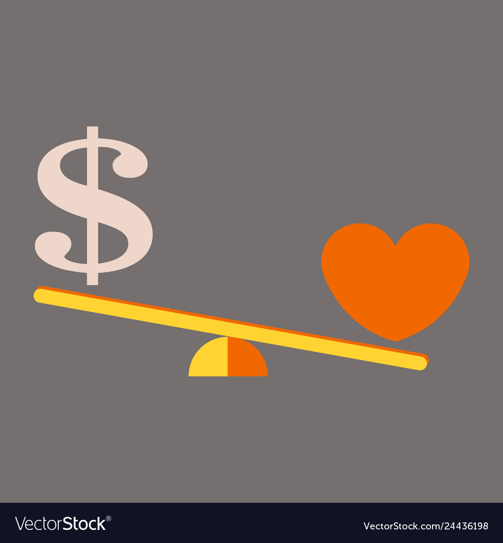 Money weights over the heart scales between love