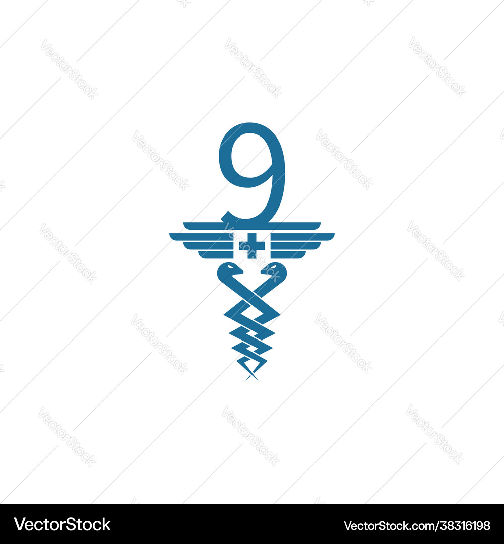 Number 9 with caduceus icon logo design Royalty Free Vector