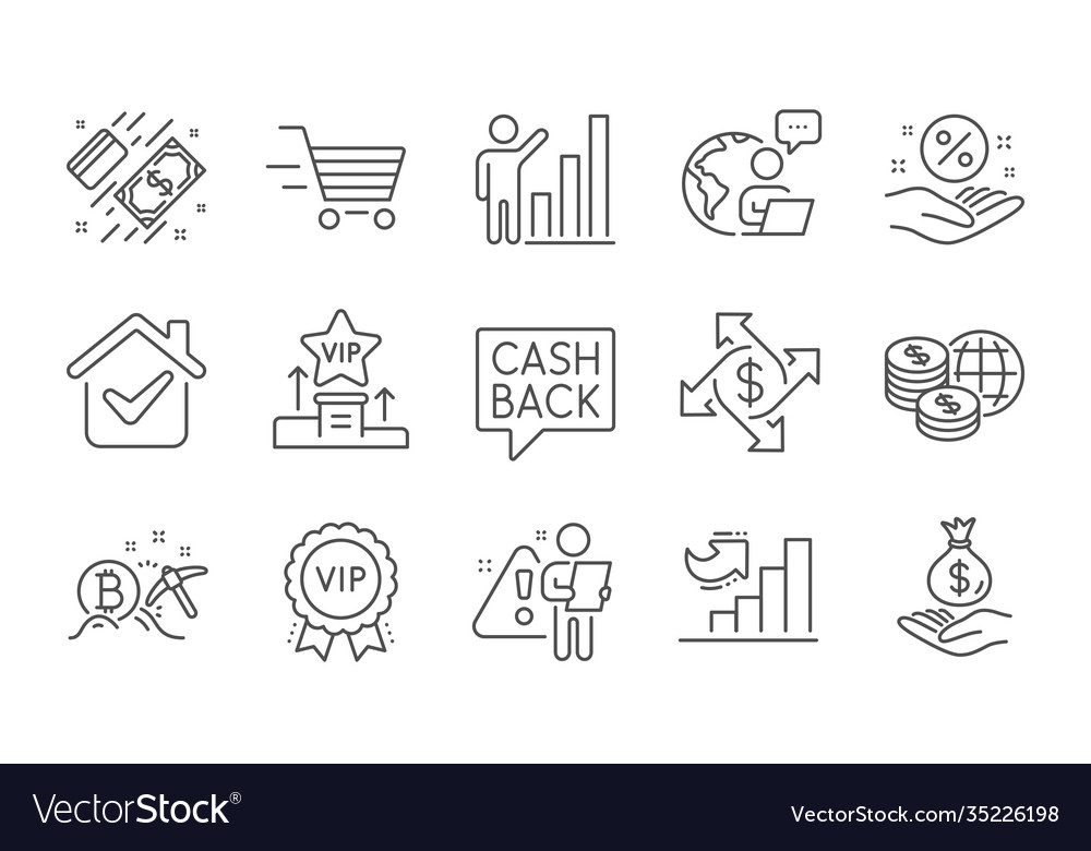 Payment graph chart and bitcoin mining icons set vector image Payment graph chart and bitcoin mining icons set