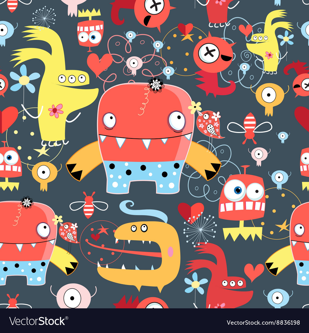 Seamless graphic pattern of amusing monsters
