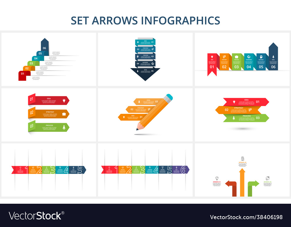 Set abstract arrows graph diagram with 3 4 5 6