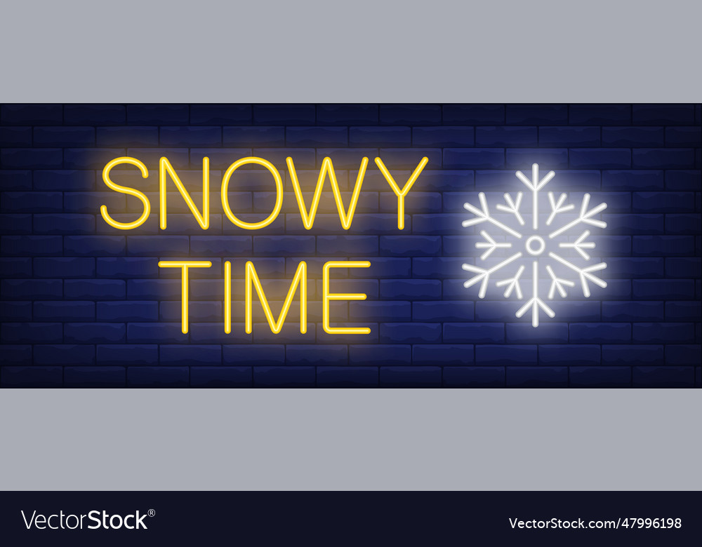 Snowy time neon text with snowflake Royalty Free Vector
