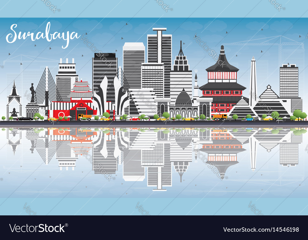 Surabaya Skyline With Gray Buildings Blue Sky And Vector Image