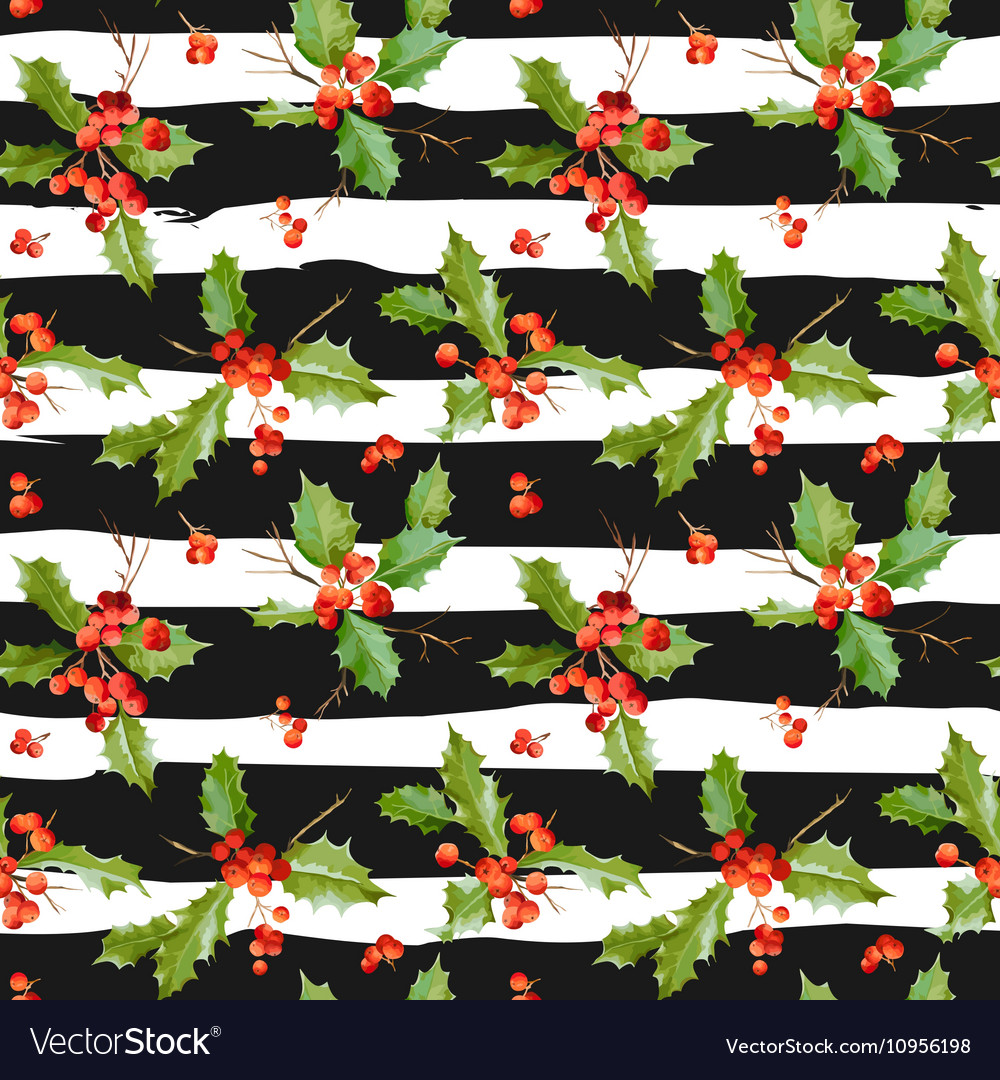 Vintage holly berry background seamless christmas Vector Image
