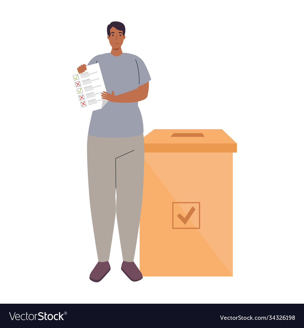 Voting box and man with vote paper design