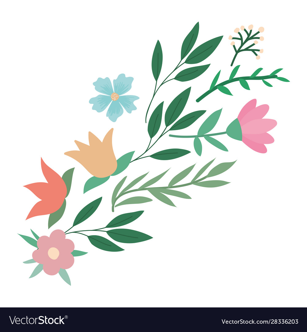 Isolated flowers with leaves design