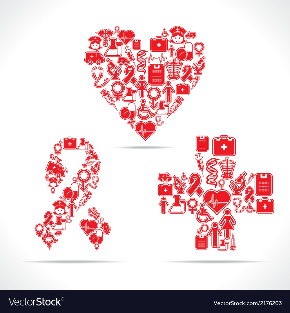 Medical icons make a heartaids and cross shape