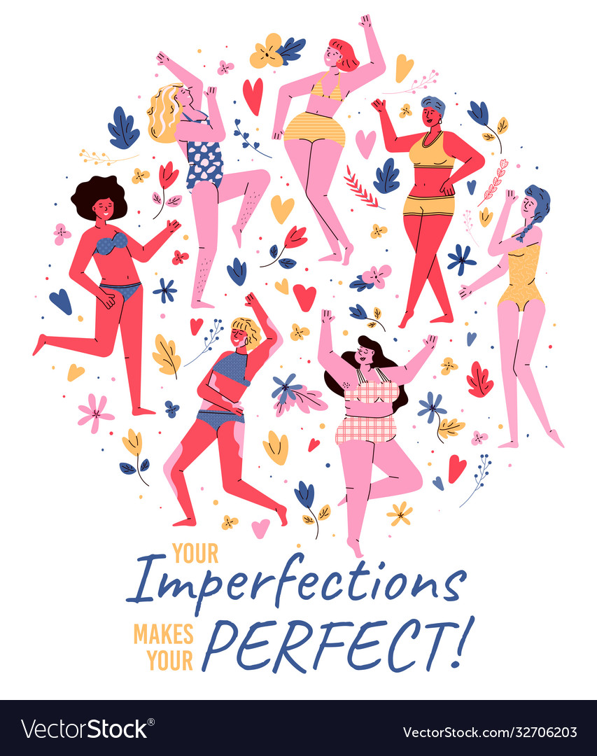 Multiracial diverse women and body positive slogan vector image Multiracial diverse women and body positive slogan