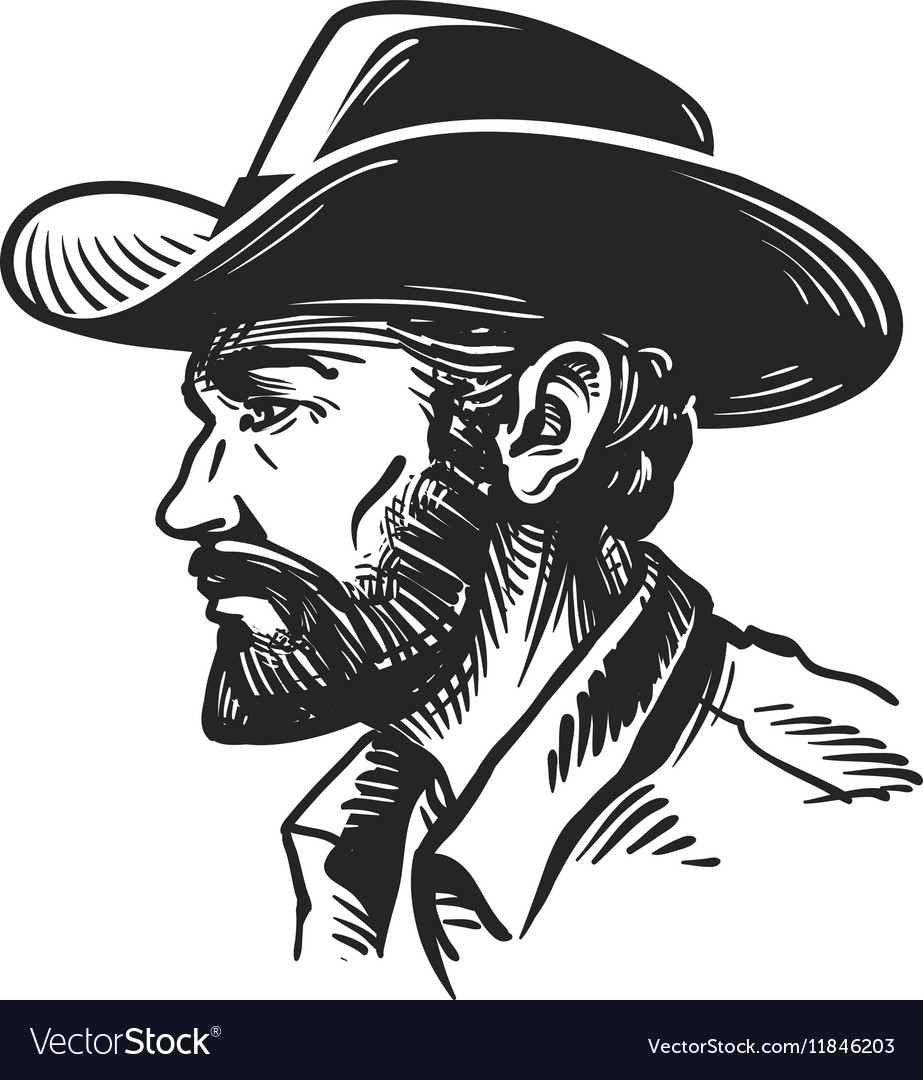 Portrait man in cowboy hat sketch Royalty Free Vector Image