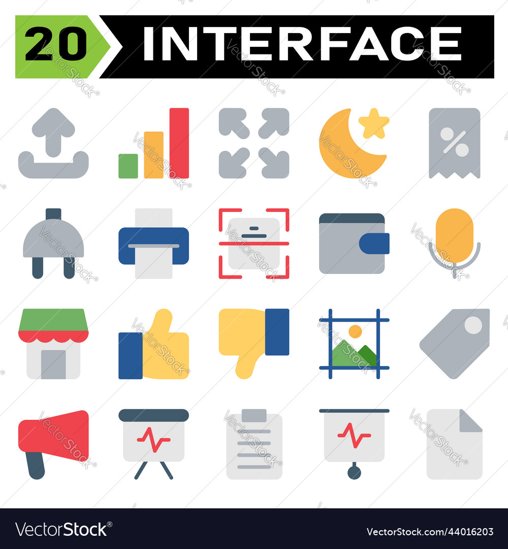 User interface icon set include upload sign vector image User interface icon set include upload sign