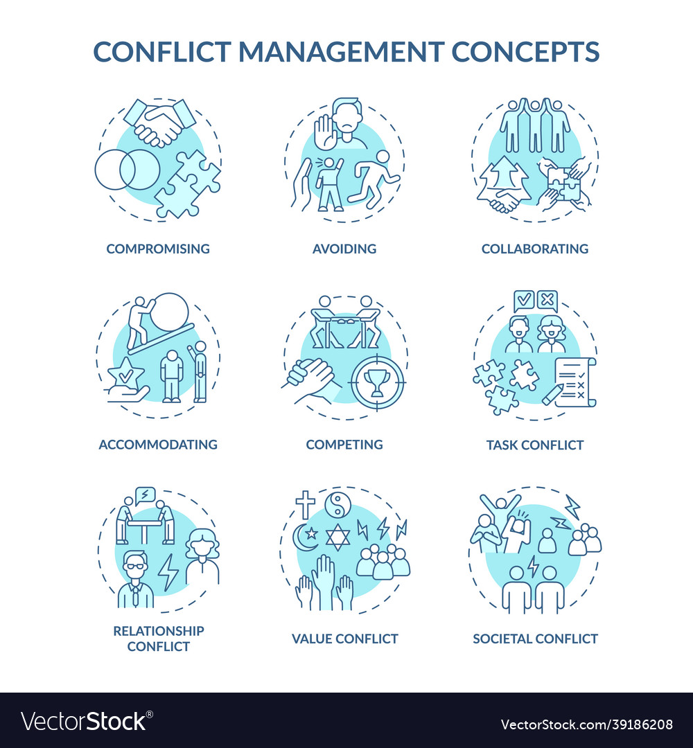 Conflict Management Blue Concept Icons Set Vector Image