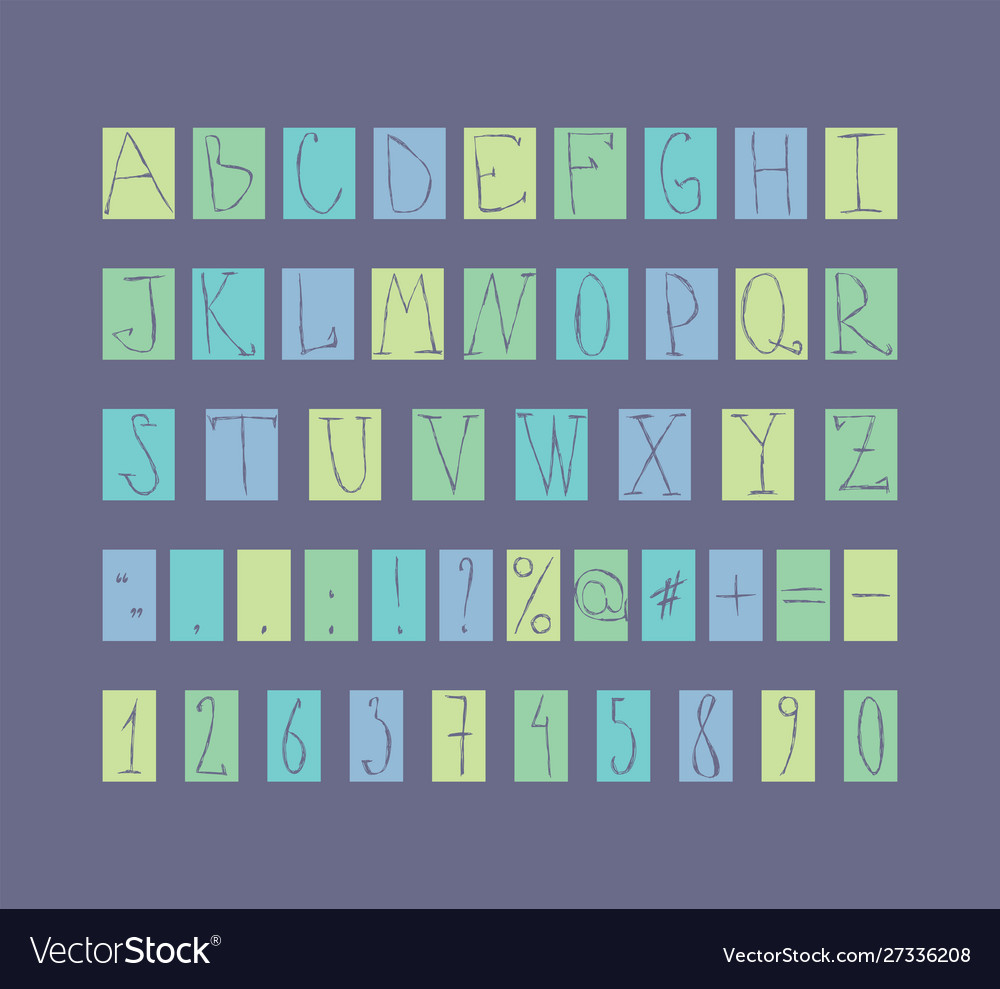 Doodle font set multi-colored letters numbers vector image Doodle font set multi-colored letters numbers