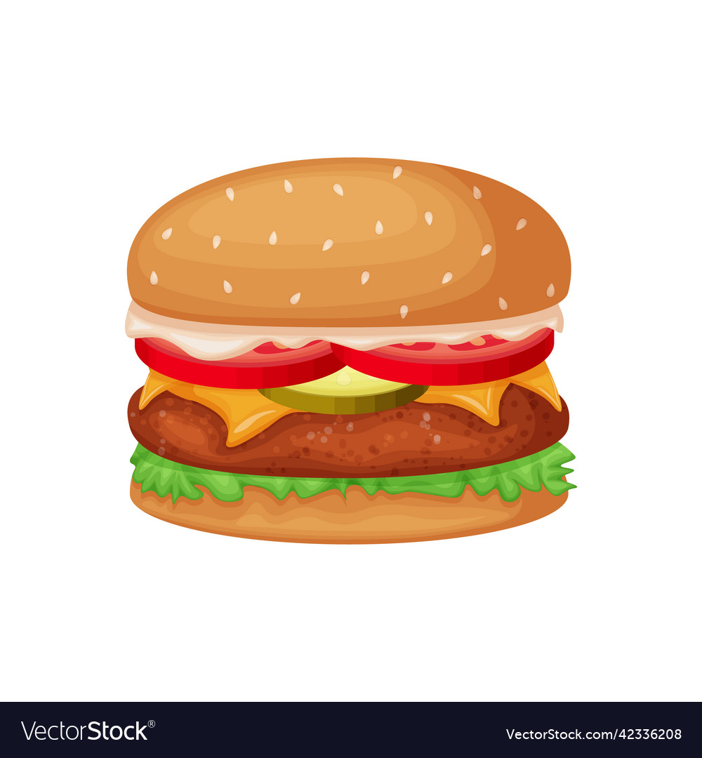 Hamburger a large with a cutlet Royalty Free Vector Image