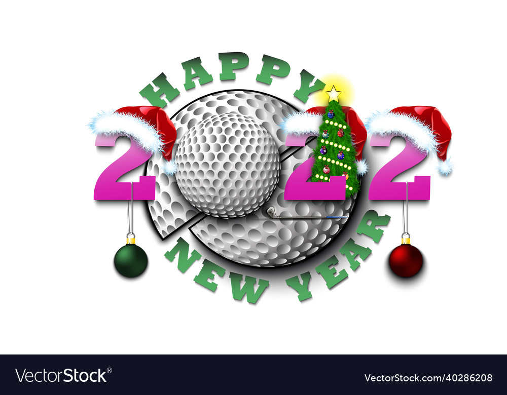 Happy new year 2022 and golf ball vector image Happy new year 2022 and golf ball