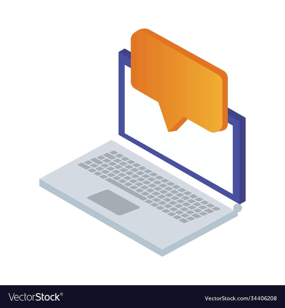 Laptop computer portable with speech bubble