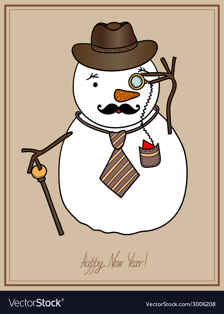 Original hipster snowman in a hat tie mustache