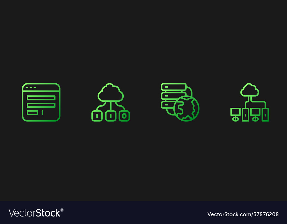 Set line network cloud connection browser window vector image Set line network cloud connection browser window