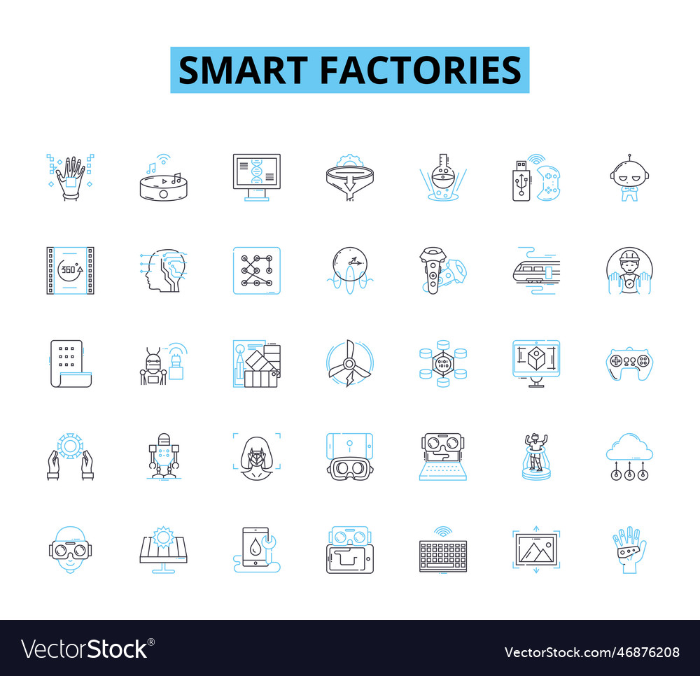 Smart factories linear icons set automation Vector Image Smart factories linear icons set automation