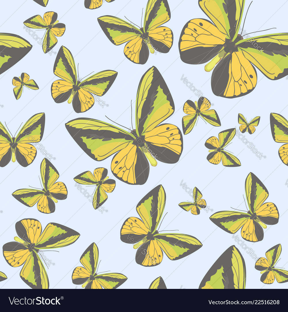 Summer seamless pattern with yellow butterflies