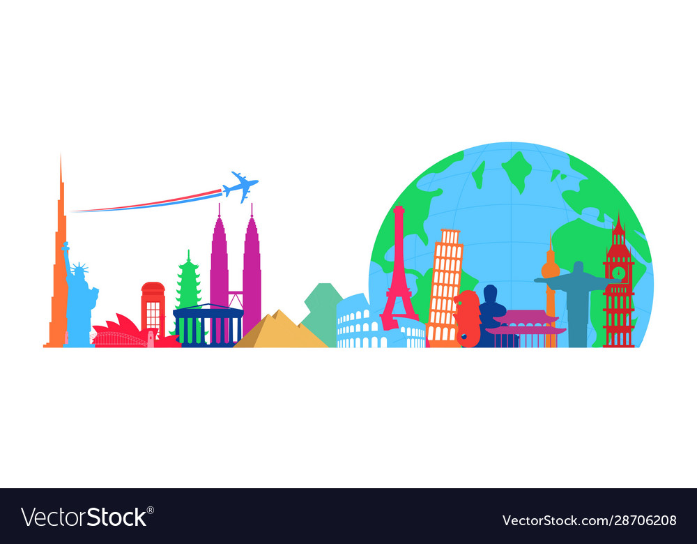 Travel time logo with famous buildings