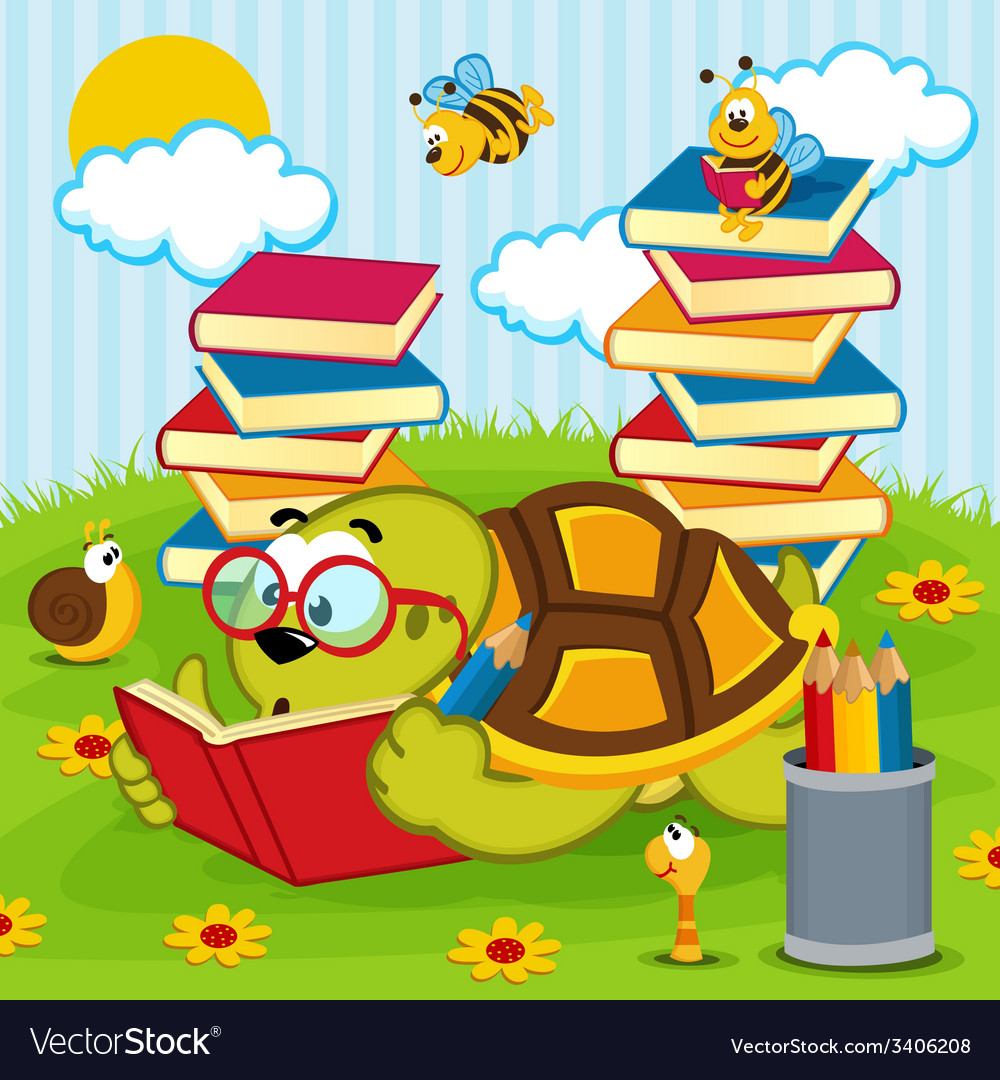 Turtle reading book Royalty Free Vector Image - VectorStock