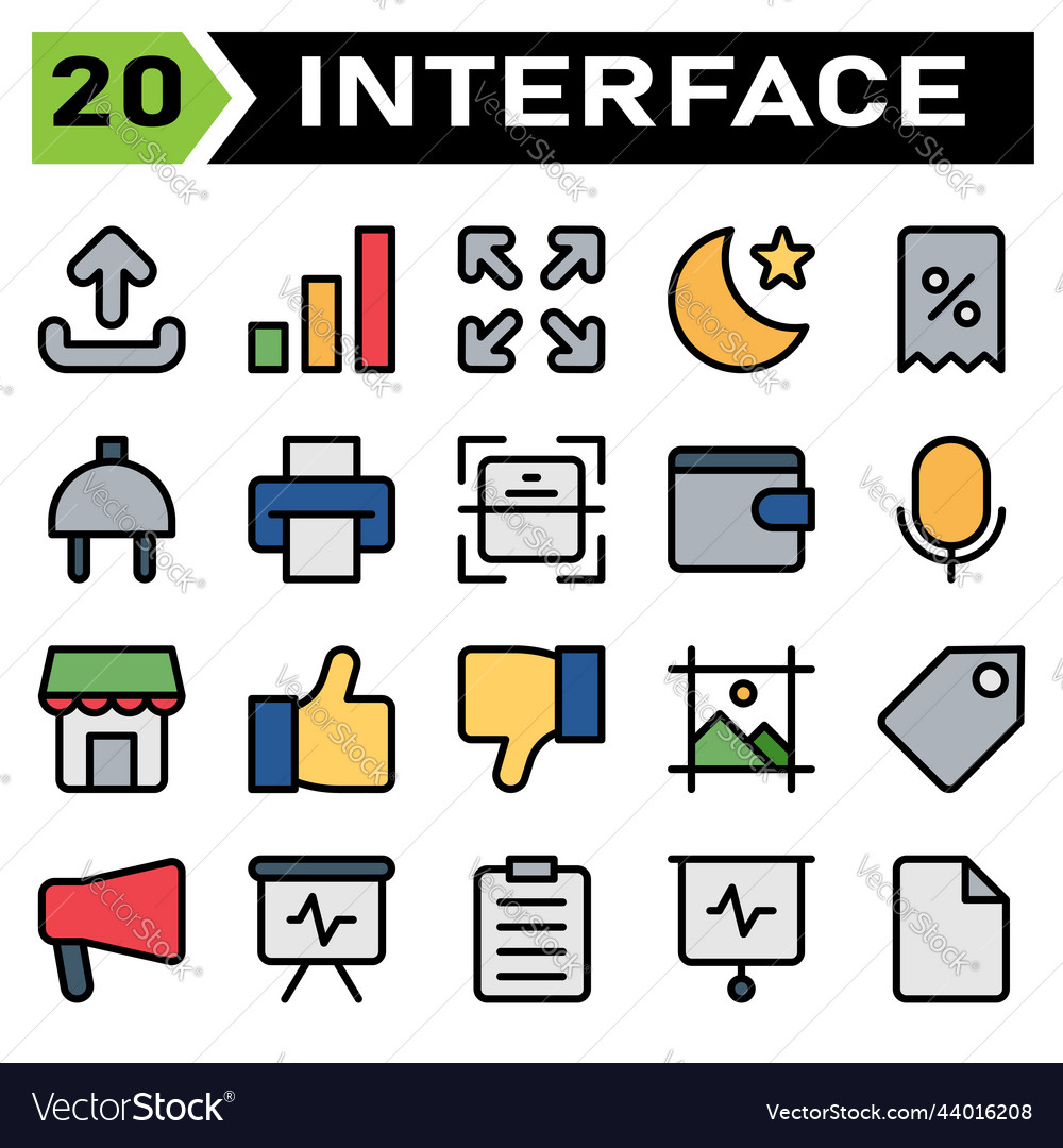 User interface icon set include upload sign vector image User interface icon set include upload sign