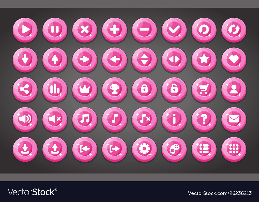 Flat round game buttons in cartoon style