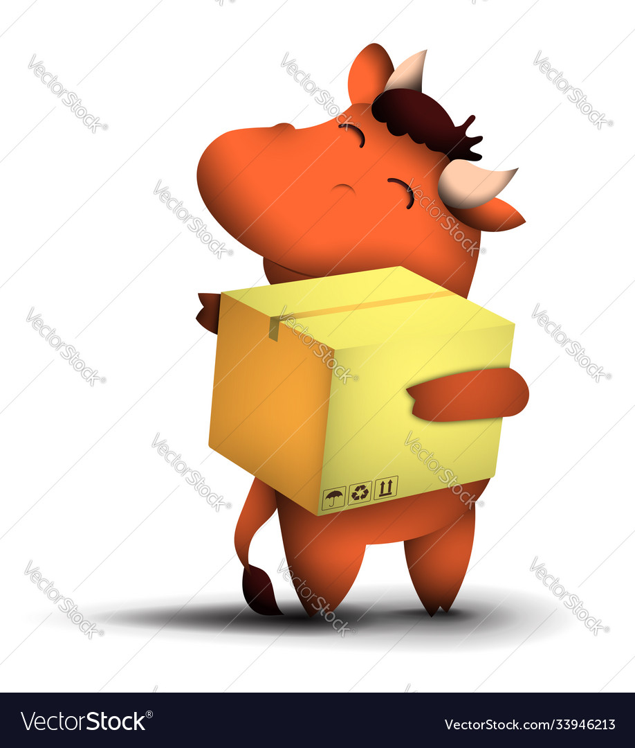 Happy little bull with mailbox in hands symbol