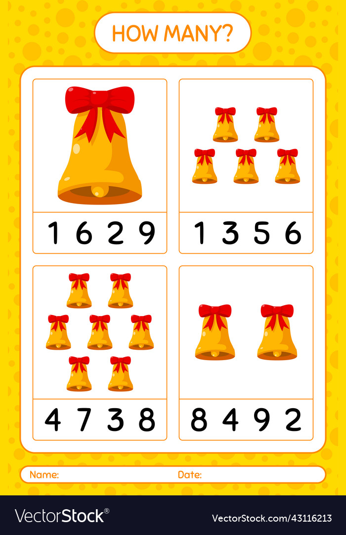 How many counting game with bell worksheet Vector Image How many counting game with bell worksheet