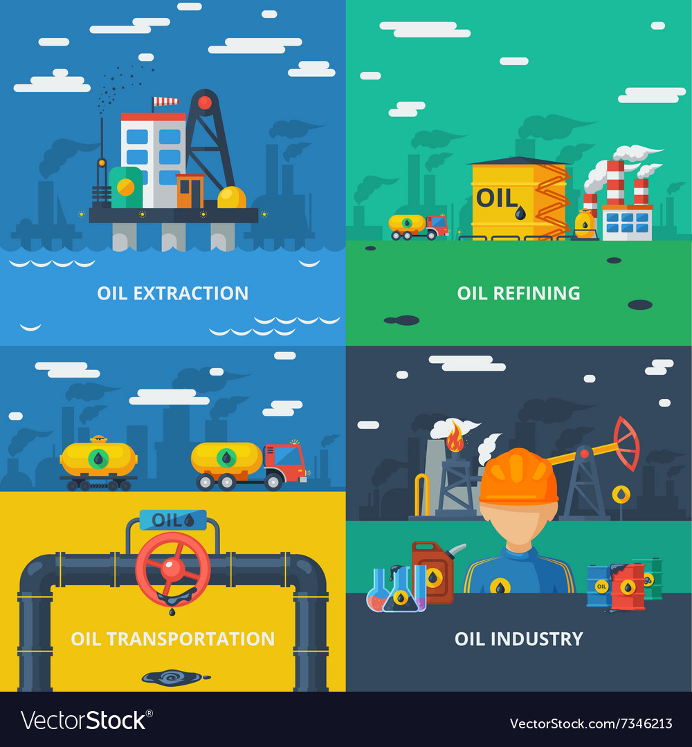 Oil industry flat set Royalty Free Vector Image