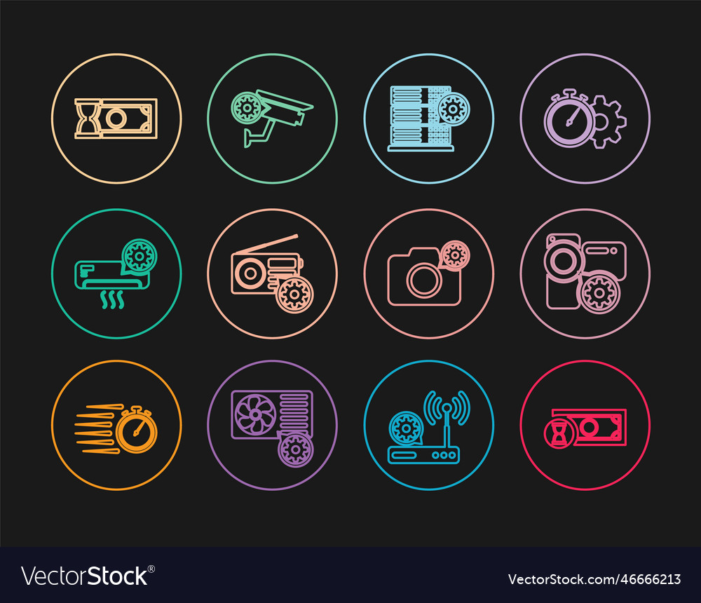 Set line fast payments video camera setting vector image Set line fast payments video camera setting