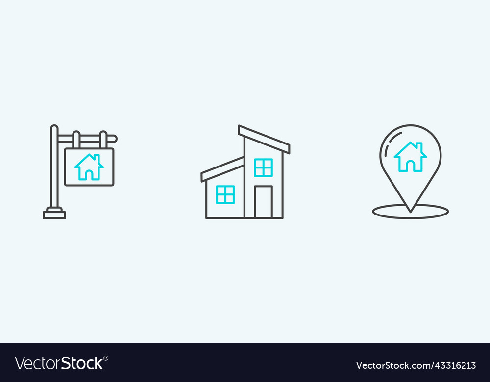 Set line map pointer with house hanging sign text vector image Set line map pointer with house hanging sign text