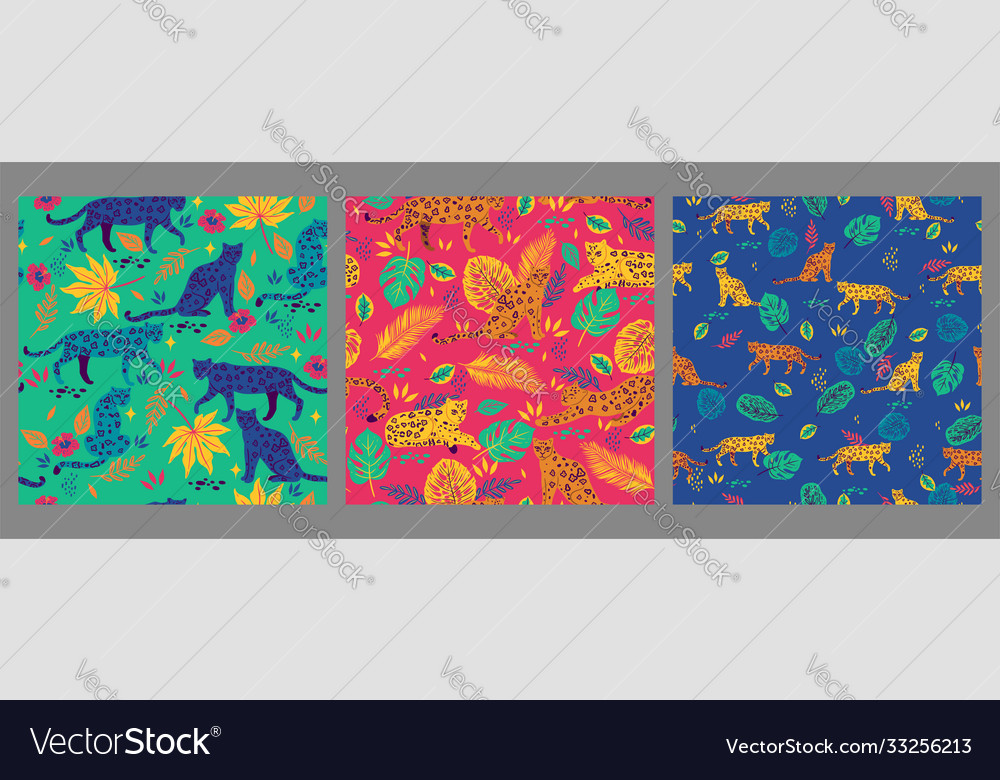 Set seamless patterns with leopards vector image Set seamless patterns with leopards