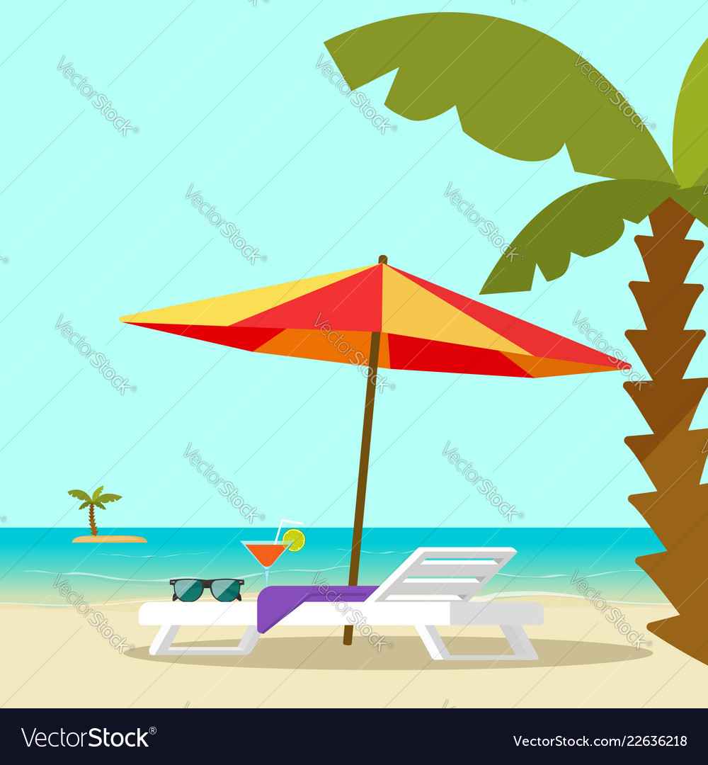 Beach Lounge Chair Near Sea And Sun Umbrella Vector Image