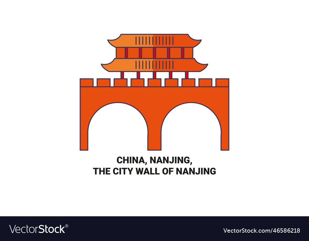 China nanjing the city wall of travel vector image China nanjing the city wall of travel