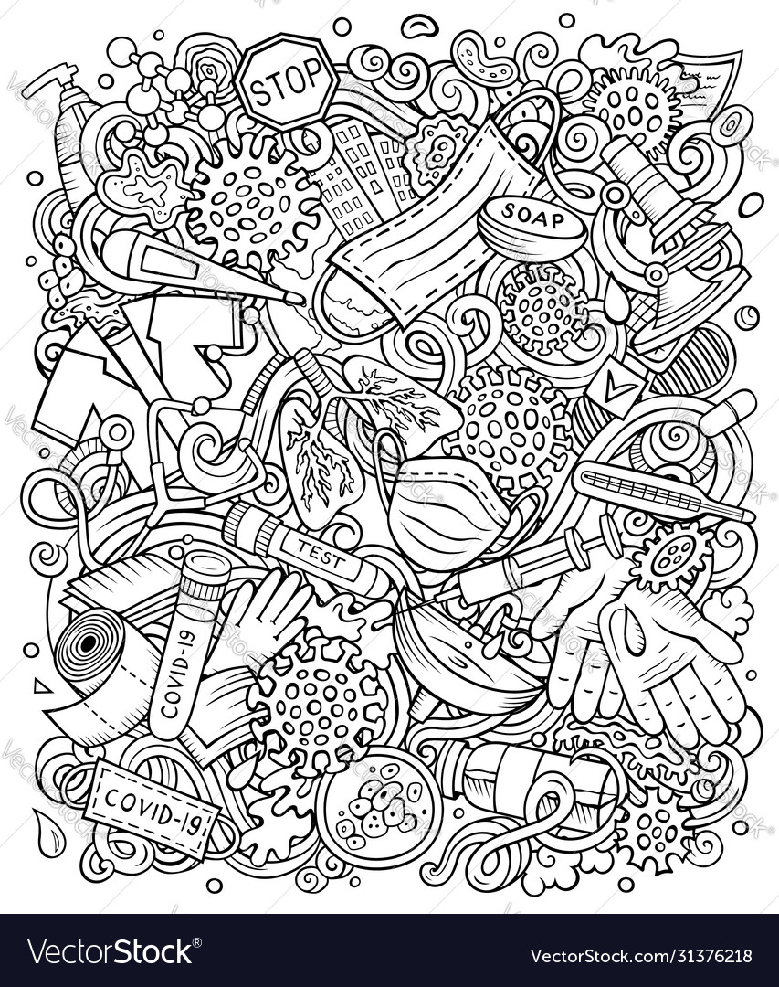 Coronavirus hand drawn doodles Royalty Free Vector Image