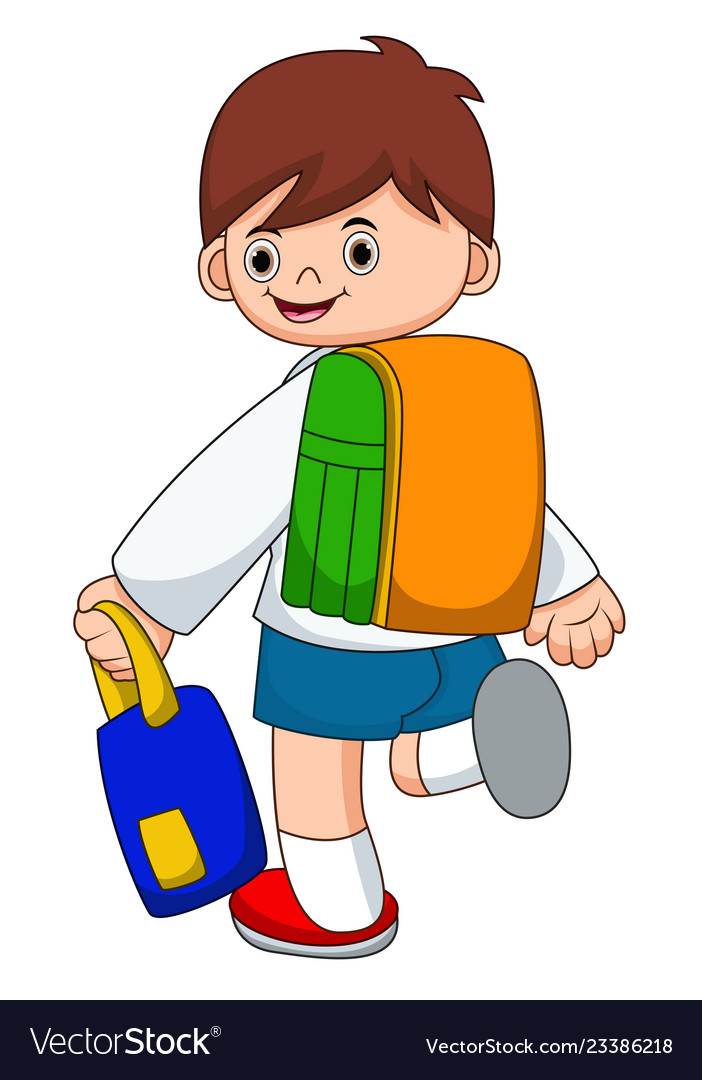 Cute boy on his way to school Royalty Free Vector Image