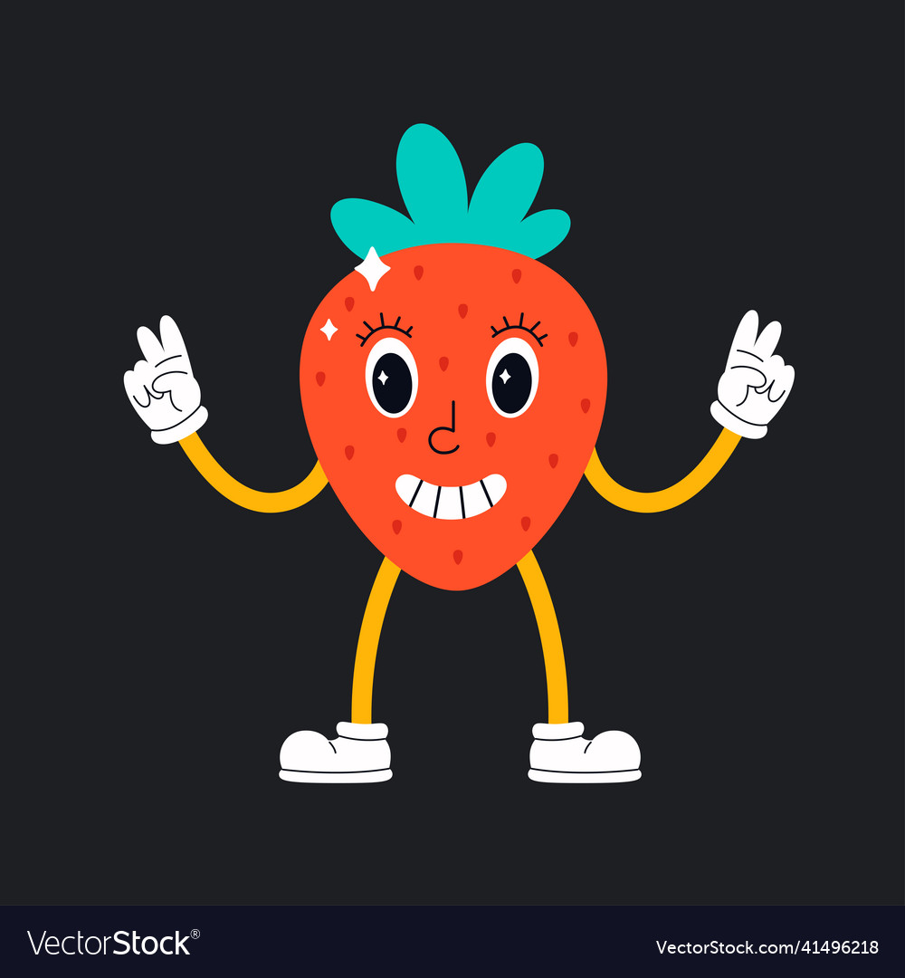 Cute cartoon strawberry character in retro style