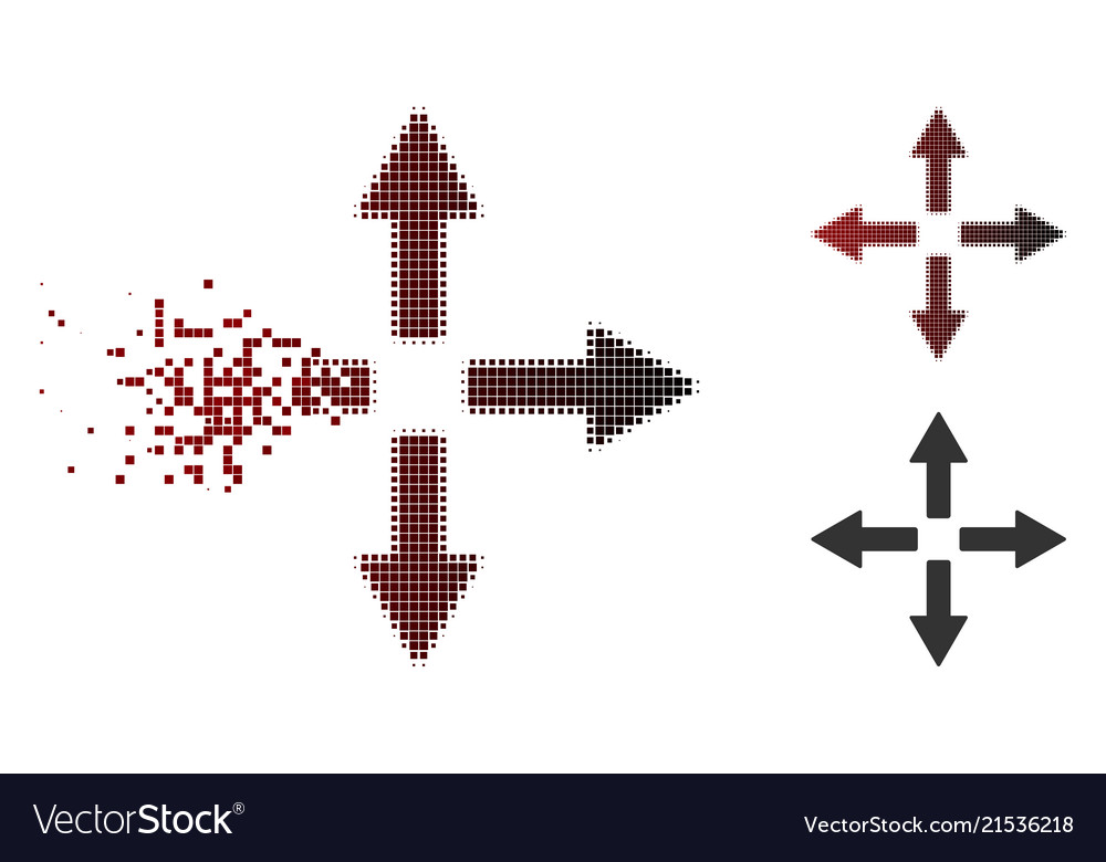 Dissolved pixel halftone expand arrows icon vector image Dissolved pixel halftone expand arrows icon