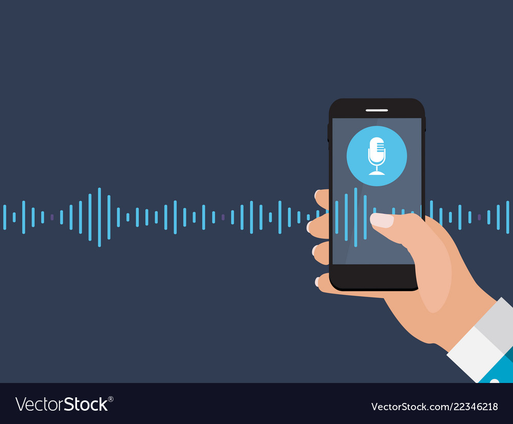 Hand with mobile phone microphone button vector image Hand with mobile phone microphone button