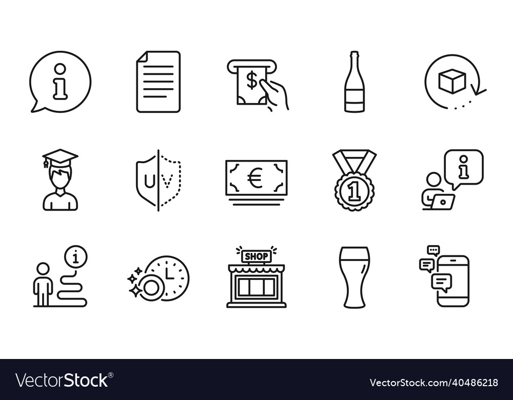 Line icons set included icon as file atm service vector image Line icons set included icon as file atm service