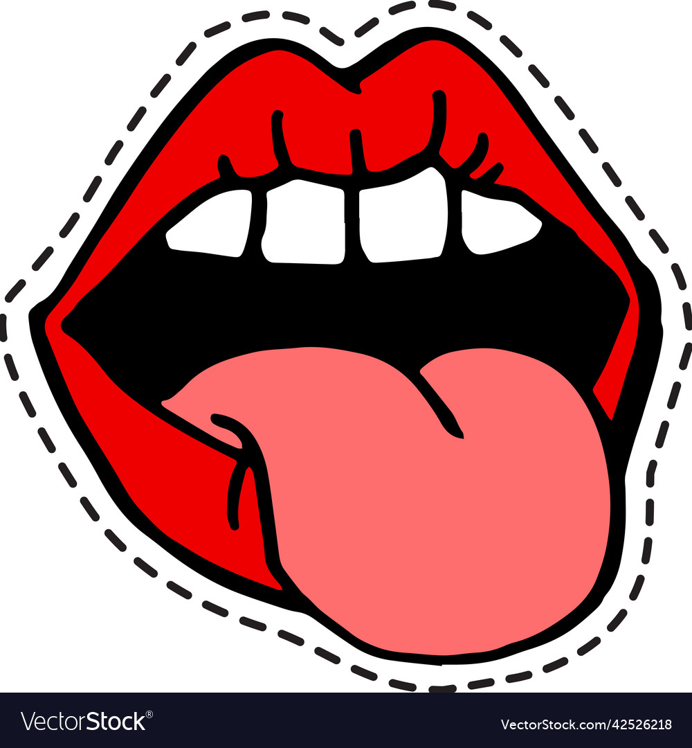 Red Lips And Tongue Stick Out Sticker Or Icon Vector Image