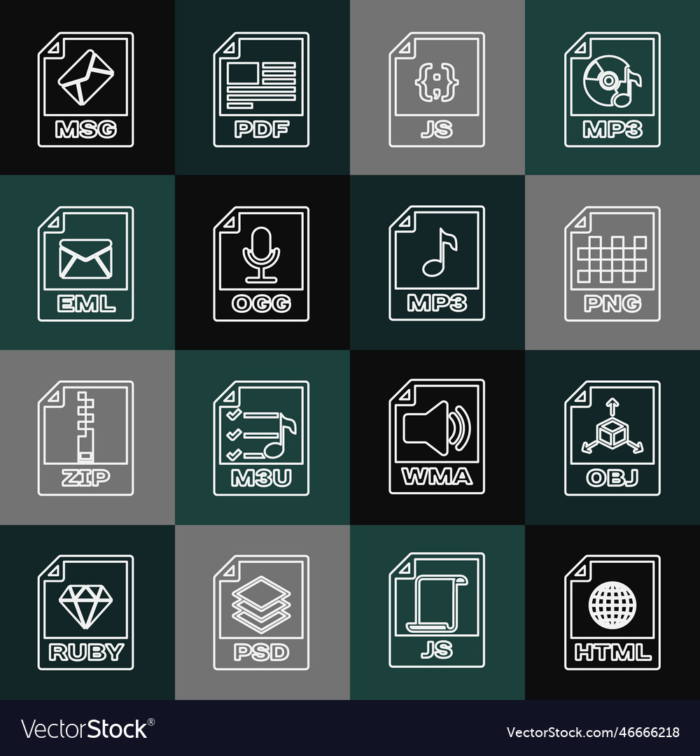 Set line html file document obj png js ogg vector image Set line html file document obj png js ogg