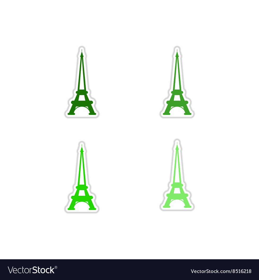 Set of paper stickers on white background eiffel