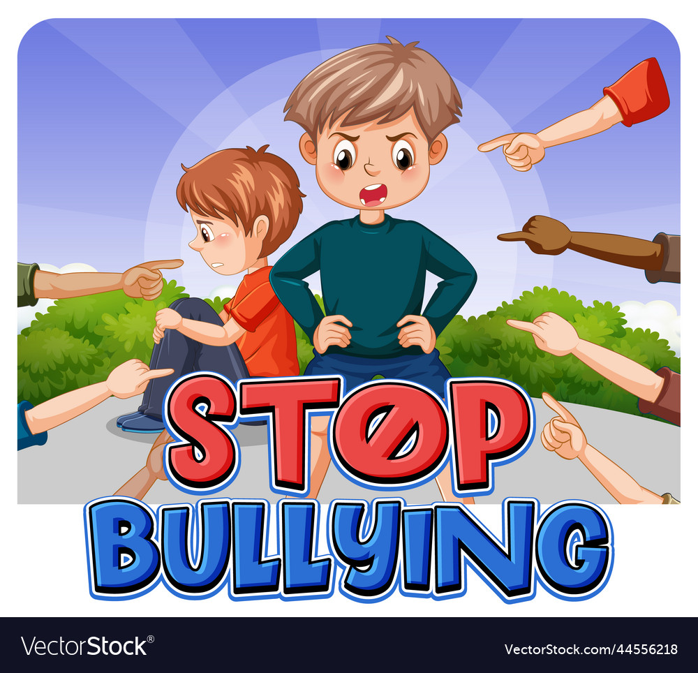 Stop bullying text with cartoon character Vector Image