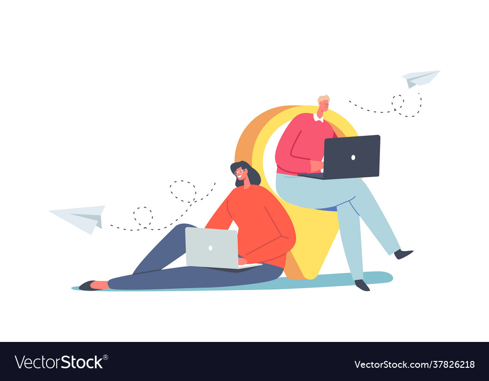 Tiny characters work at huge navigation pin vector image Tiny characters work at huge navigation pin