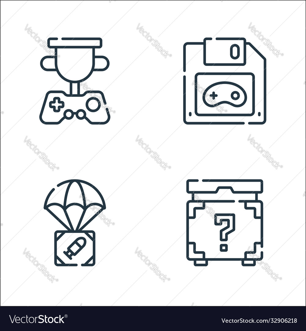 Videogame line icons linear set quality